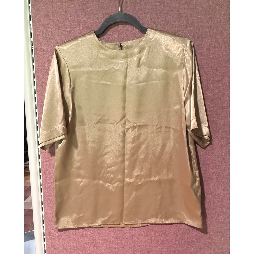 Vintage Yves St Clair Gold Shimmer Blouse Womens 10 Short Sleeve Korea Glam